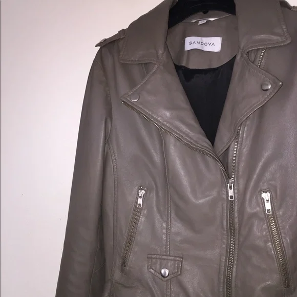 Sandova Leather Moto Jacket in Latte